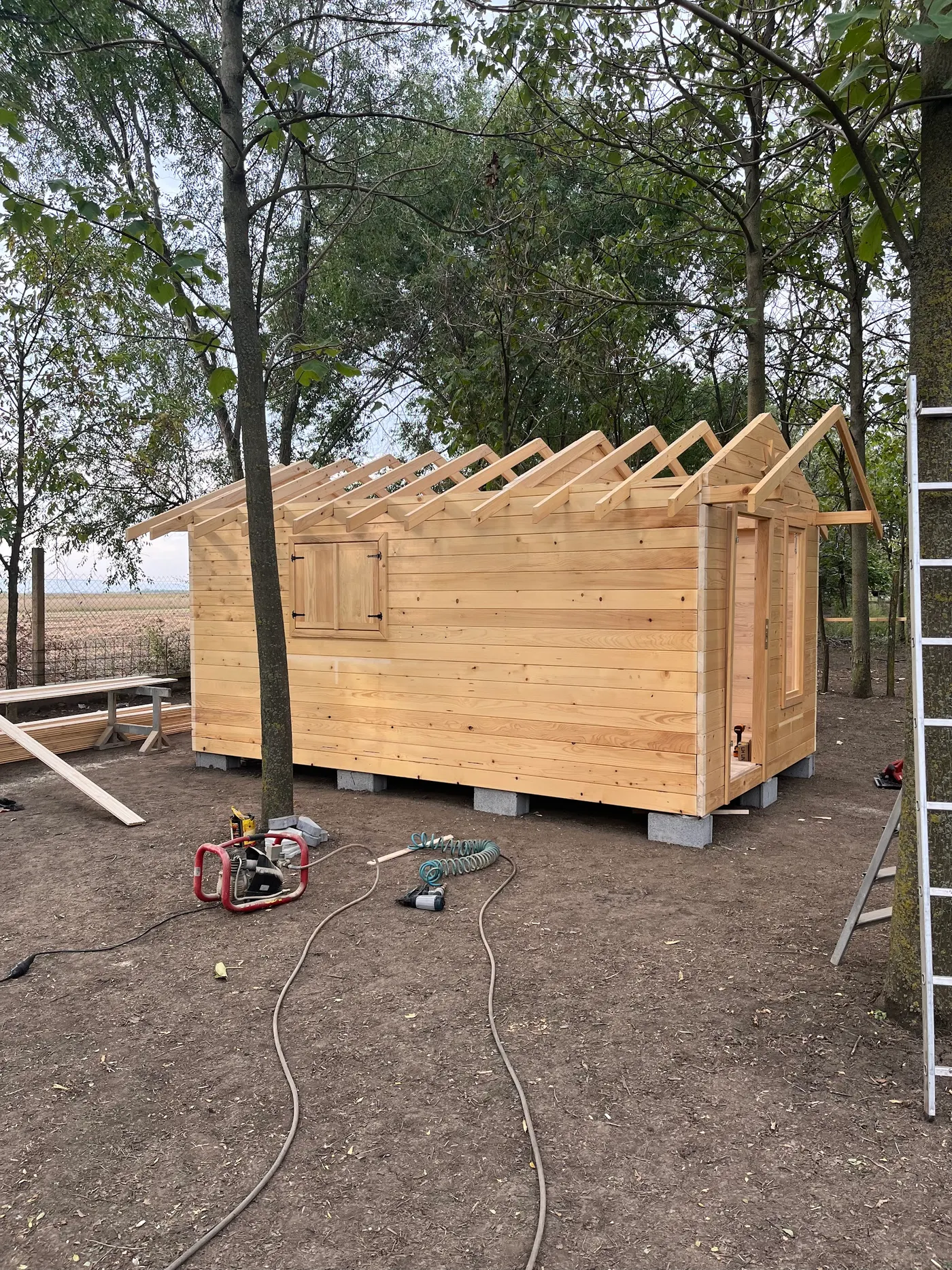 bright wooden garden cabin under trees after construction - Zmajevo - frame 9