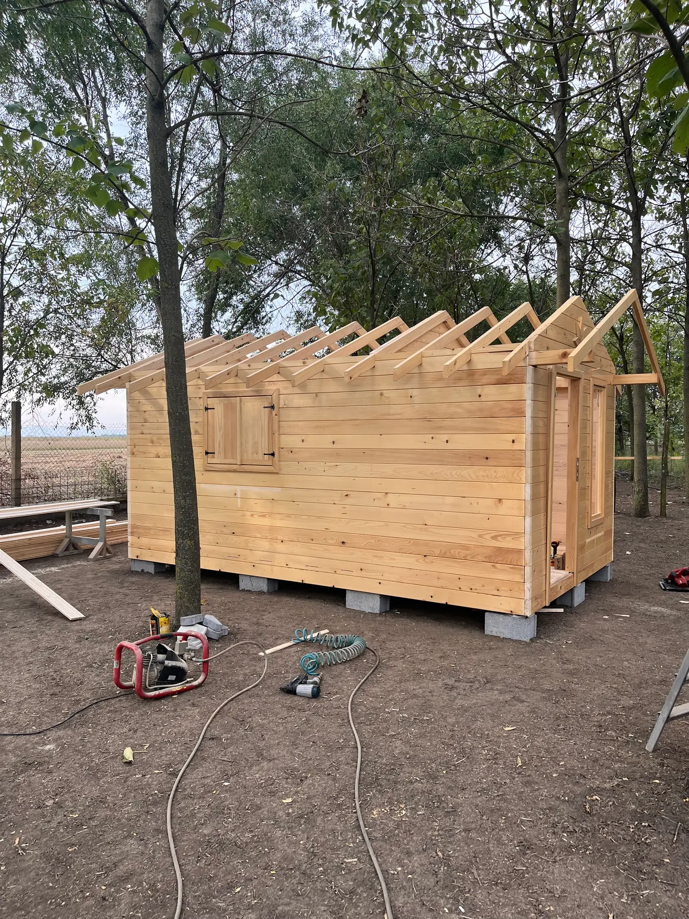 bright wooden garden cabin under trees after construction - Zmajevo - frame 10