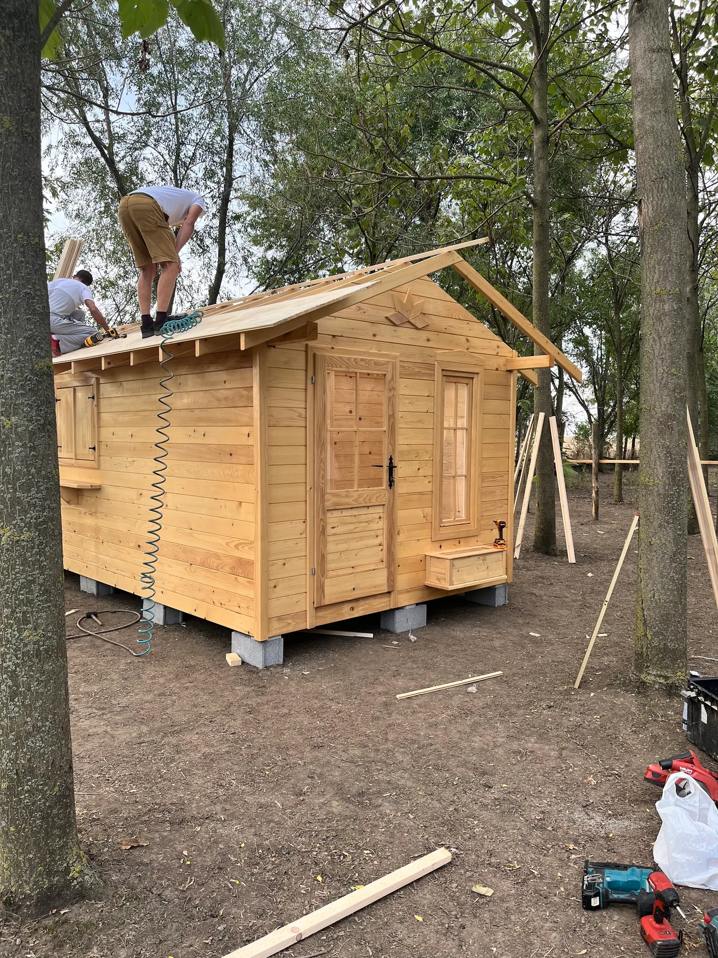 bright wooden garden cabin under trees after construction - Zmajevo - frame 18