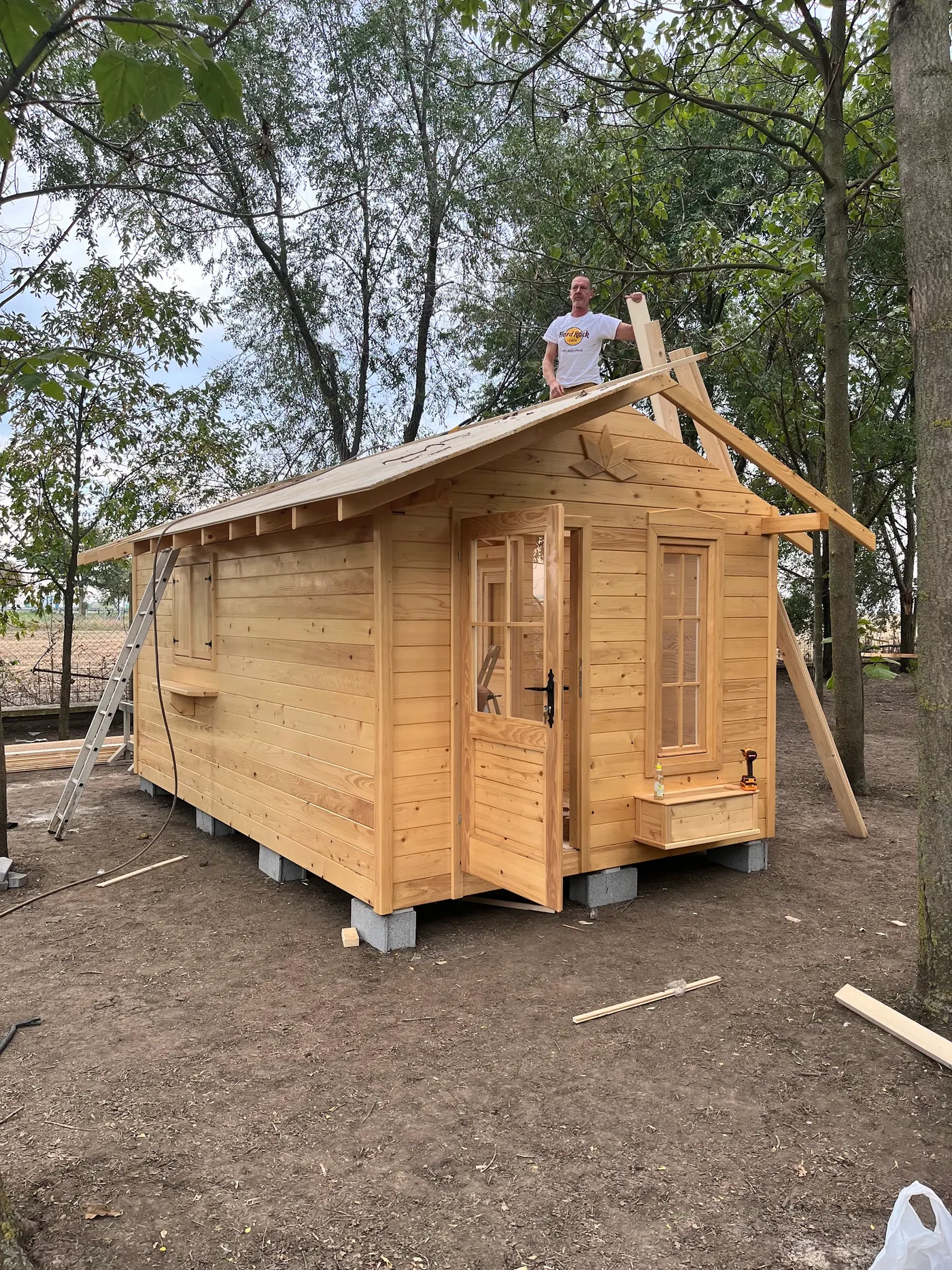 bright wooden garden cabin under trees after construction - Zmajevo - frame 20