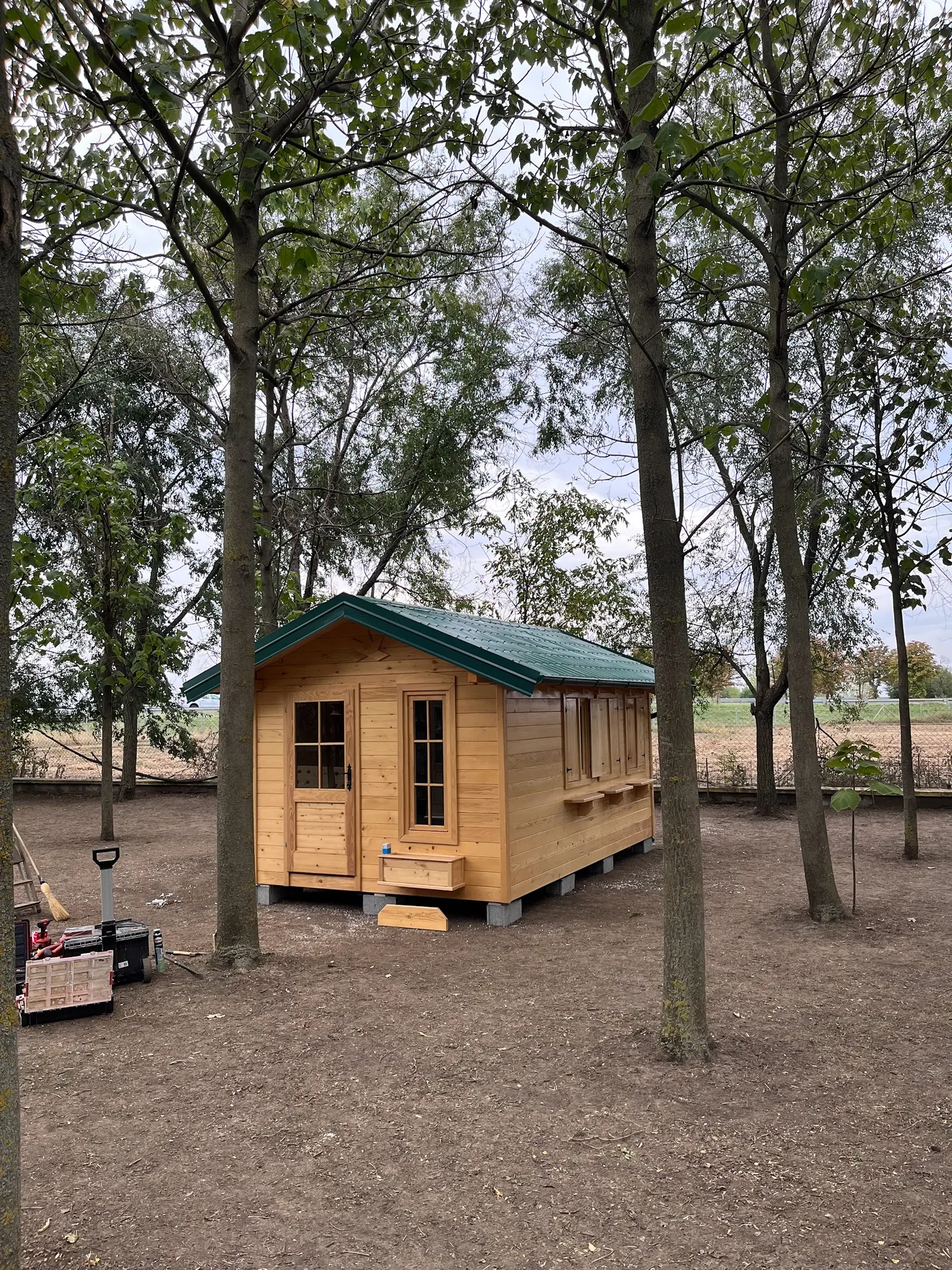 bright wooden garden cabin under trees after construction - Zmajevo - frame 33